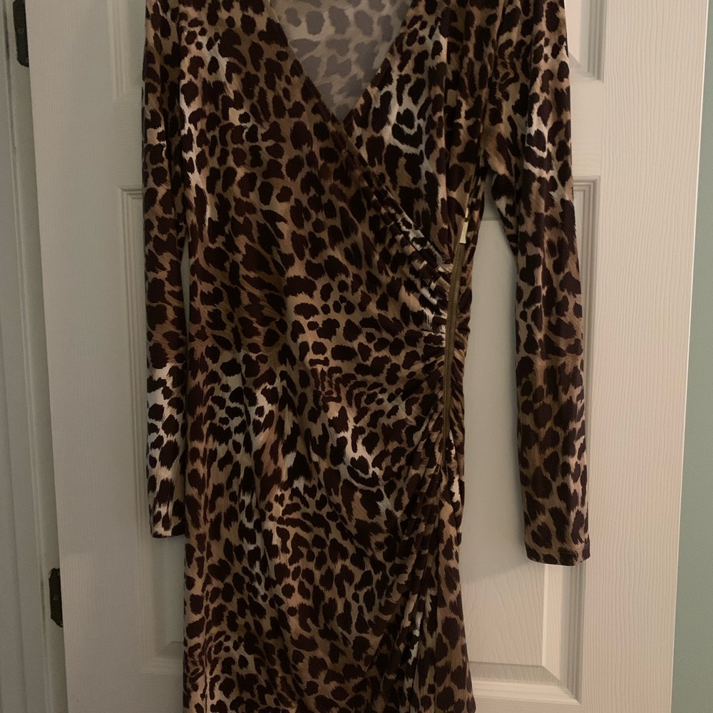 Michael Kors Brown Black Bodycon Wrap Dress